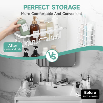 Veken Shower Caddy - 6-Pack Rustproof & Waterproof Adhesive Shelves | Large Bathroom Organizer in White