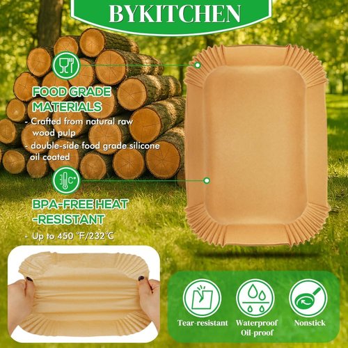 BYKITCHEN 300PCS Air Fryer Liners - Rectangle Disposable Parchment Paper for Ninja Dual Airfryer & More