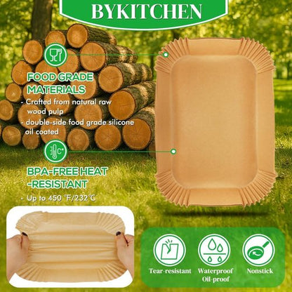 BYKITCHEN 300PCS Air Fryer Liners - Rectangle Disposable Parchment Paper for Ninja Dual Airfryer & More
