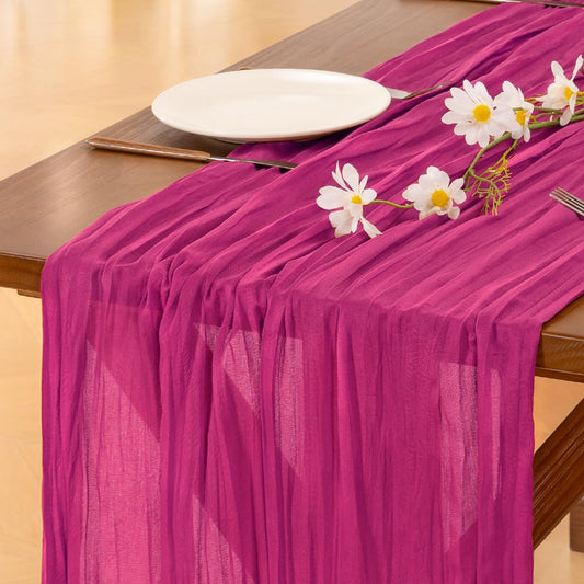 Socomi Hot Pink Cheesecloth Table Runner - 120 Inch Fuchsia Boho Rustic Decor for Weddings & Parties