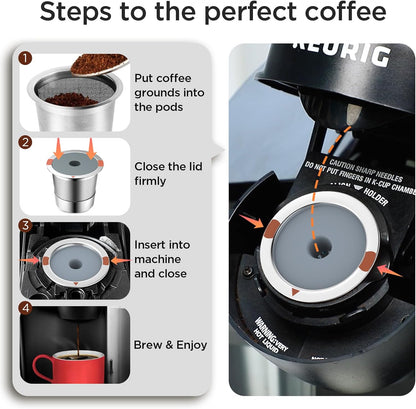 Skiennix Reusable K Cups - Universal Stainless Steel Filters for Keurig 1.0 & 2.0 | 4-Pack