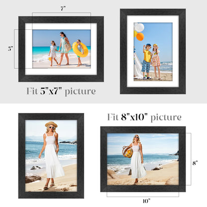 Veelot 8x10 Picture Frame Set of 6 with Shatter-Resistant HD Plexiglass - Use as 5x7 Frame with Mat or Display 8x10 Photo Without Mat - Thin Border Picture Frames for Tabletop Display Black
