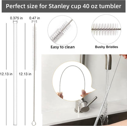 Stanley 40 OZ Tumbler Straws - Reusable, BPA-Free, Clear with Cleaning Brush | 6-Pack
