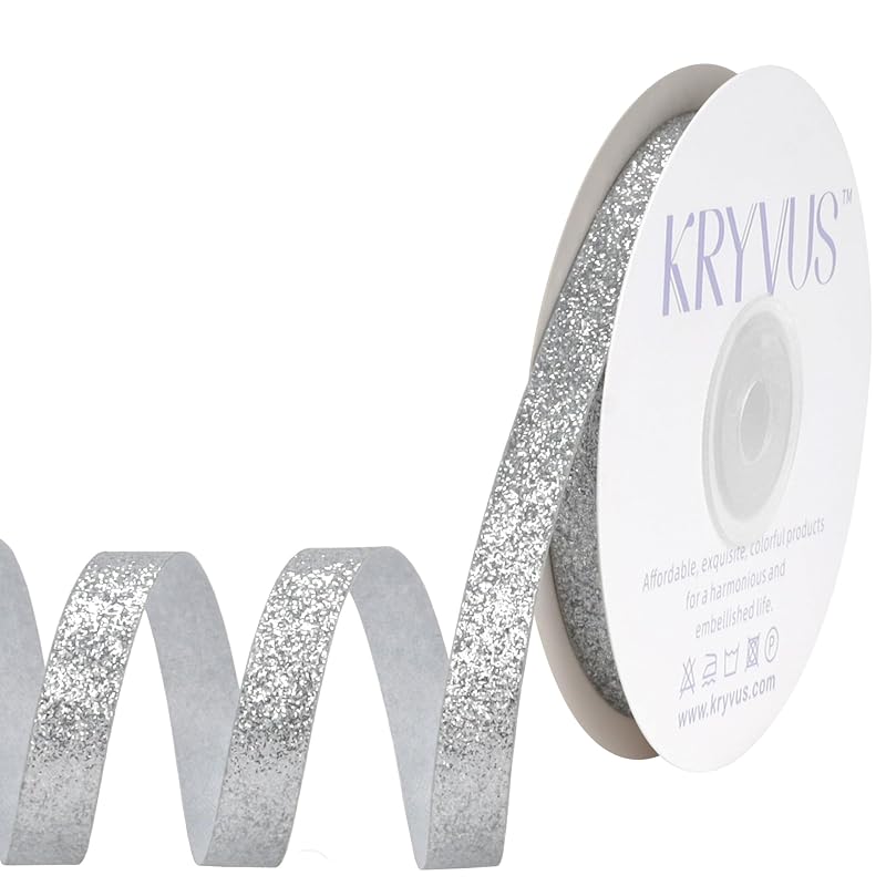 Silver Glitter Ribbon 3/8 Inch x 25 Yards Cut Edge - Christmas Ribbon (Variation: Silver+3/8"X 25Yd)
