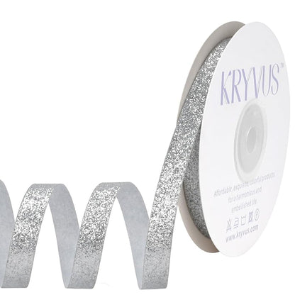 Silver Glitter Ribbon 3/8 Inch x 25 Yards Cut Edge - Christmas Ribbon (Variation: Silver+3/8"X 25Yd)