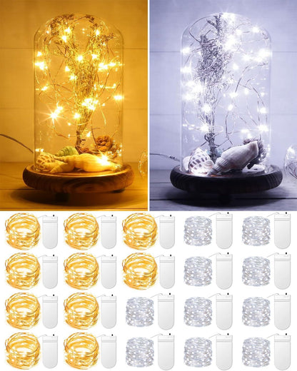 Skiennix 20 Pack Fairy Lights - Battery Operated 3.3ft LED Mini String Lights for Weddings & Parties | Warm White & Cool White