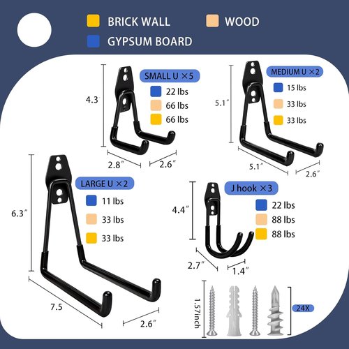KOFANI Heavy Duty Garage Hooks - 12 Pack Anti-Slip Coating for Bikes, Ladders & Garden Tools