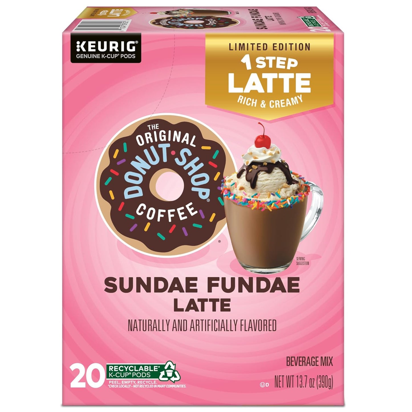 Original Donut Shop | Sundae Fundae One-Step Latte K-Cup Pods - 20 Count for Keurig