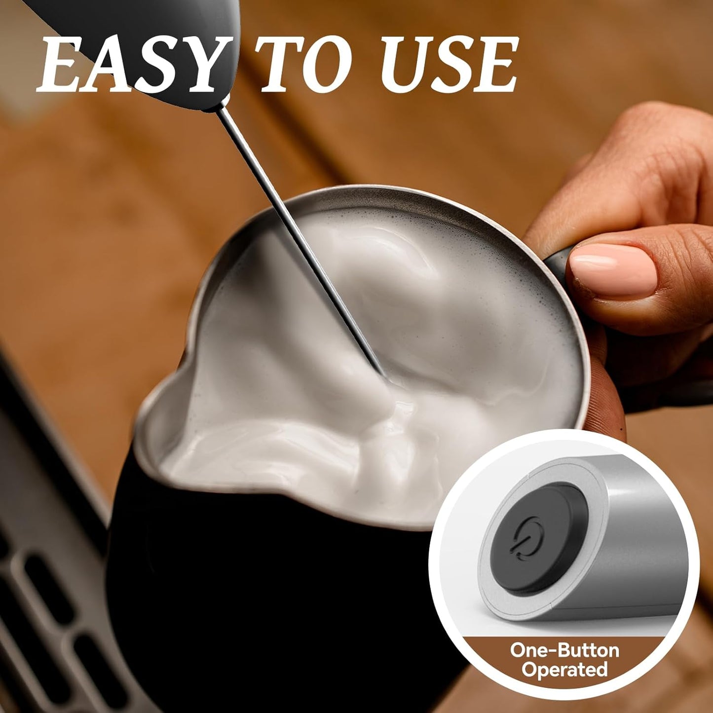 SIMPLETASTE Electric Milk Frother - Handheld Foam Maker with Stainless Steel Whisk for Cappuccino & Latte - Silver