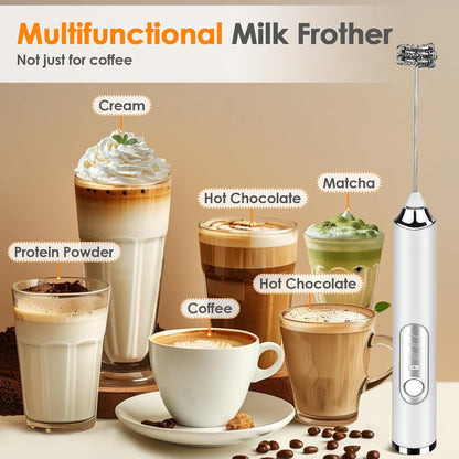 Skiennix Handheld Milk Frother - Rechargeable Electric Foam Maker with 3 Speeds & 2 Whisks | Ideal for Lattes, Cappuccino, Matcha