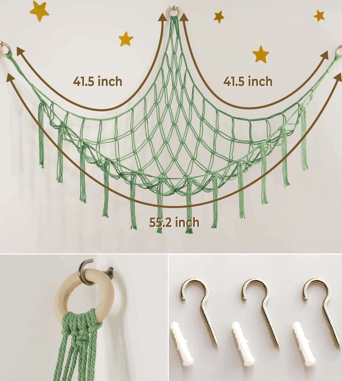 mirolam Stuffed Animal Hammock Corner Net for Toys Storage Hanging Stuff Animal Organizer Holder Matcha Green Room Bedroom Nursery Decor Organization