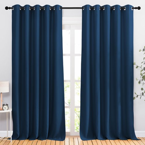 NICETOWN Moroccan Blue Blackout Living Room Curtains 110 inches Long, Grommet Thermal Window Treatments Room Divider Blinds Sound Reducing for Living Room, W66 x L110, 2 Pieces