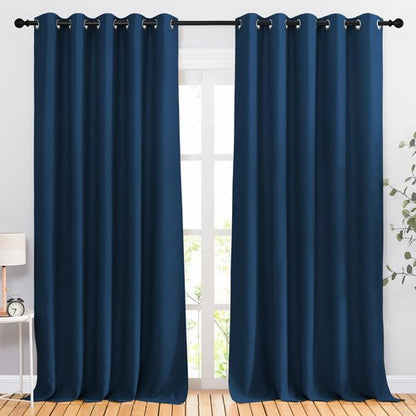NICETOWN Moroccan Blue Blackout Living Room Curtains 110 inches Long, Grommet Thermal Window Treatments Room Divider Blinds Sound Reducing for Living Room, W66 x L110, 2 Pieces