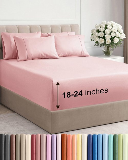 Extra Deep Queen Sheet Set - 6 Piece Breathable and Cooling Sheets - Hotel Luxury Bedding for Women, Men, Kids & Teens - Easy & Secure Fit - Soft, Wrinkle Free & Comfy - Extra Deep Pockets - Baby Pink