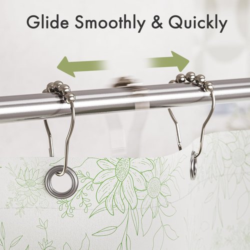 Amazer Shower Curtain Rings, Set of 12, Rust-Resistant Metal Shower Hooks Ring Shower Rings for Curtain Rolling Shower Curtain Hooks for Bathroom Shower Rod Shower Curtain Hangers, Nickel