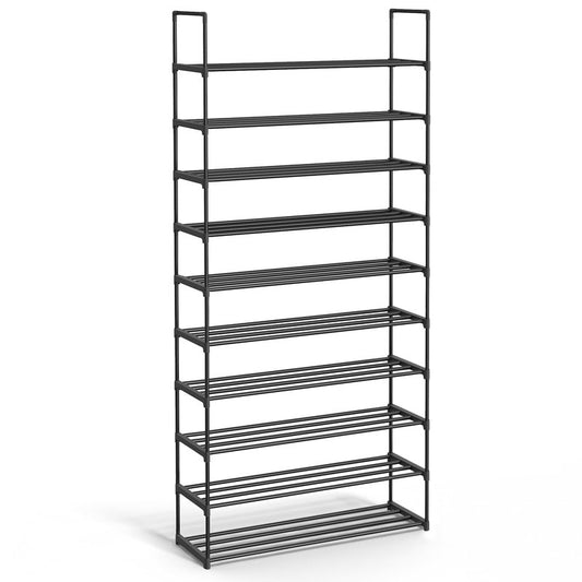 SONGMICS Shoe Rack, 10-Tier Shoe Organizer, Metal Storage Shelf, Upright or Upside Down, for 44-55 Pairs, for Entryway, 11.8 x 36.2 x 68.1 Inches, Black ULSA011B01