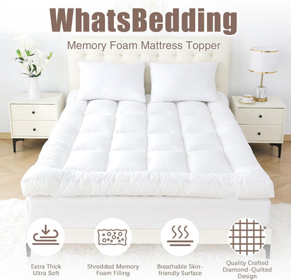 WhatsBedding 5-Inch Memory Foam Mattress Topper - Queen Size for Back Pain Relief | Soft, Breathable Support (80x60x5 in)