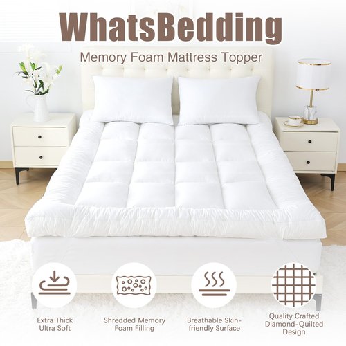 WhatsBedding 5 Inch Memory Foam Mattress Topper Queen for Back Pain Relief, Filled with Breathable Memory Foam, Soft Fluffy Supportive Bed Mattress Topper, 80x60x5 in