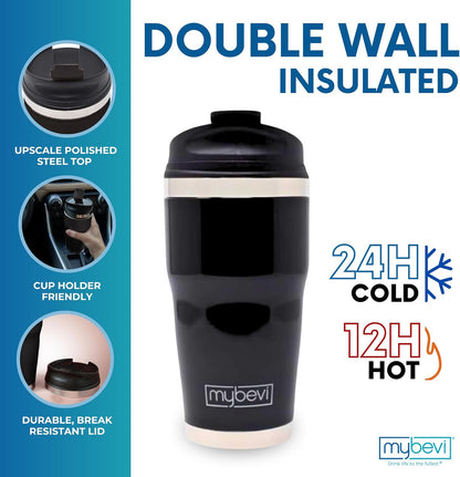Retro Wave Insulated Tumbler - Triple-Layer Vacuum Stainless Steel Travel Cup for Coffee & Tea | 12 oz, Black