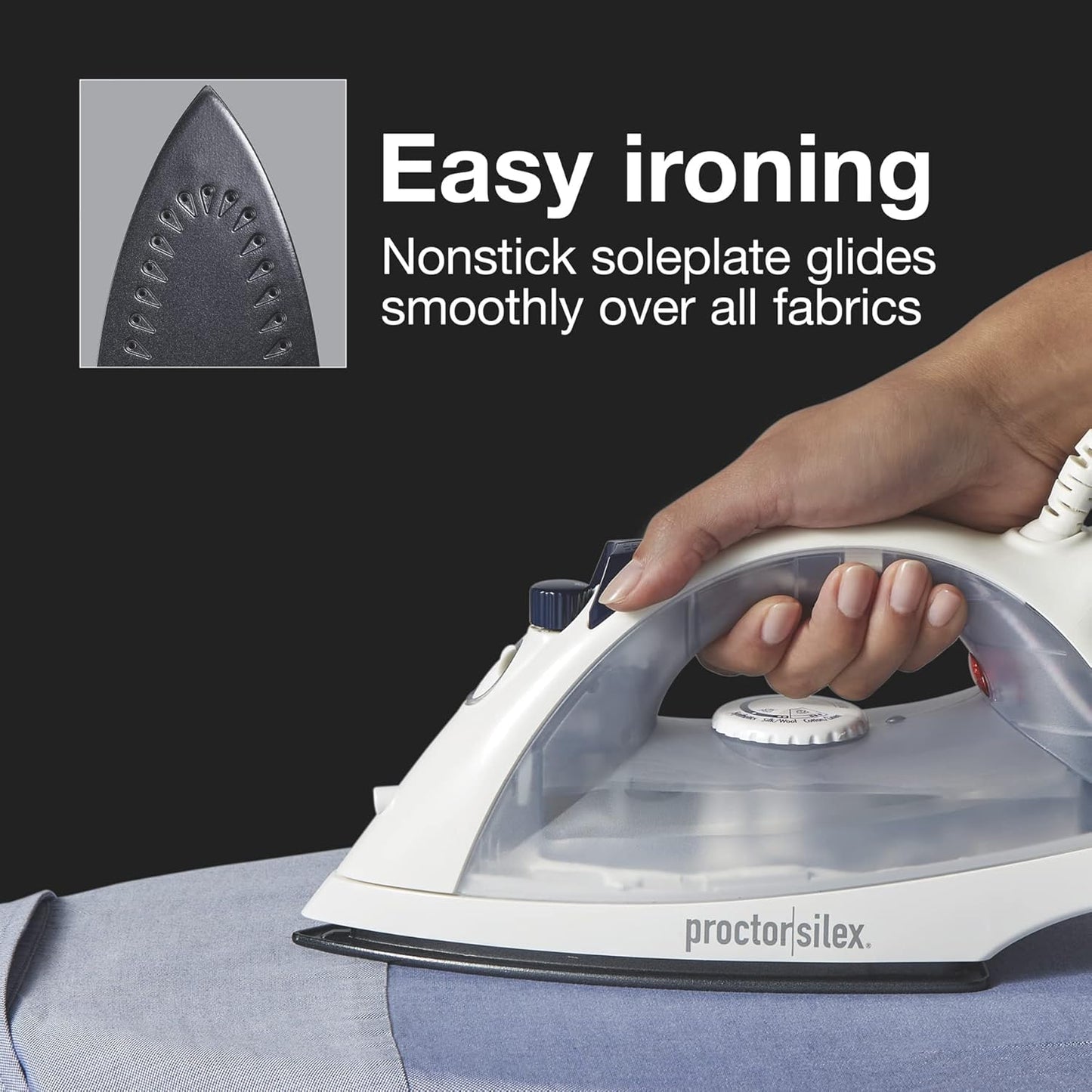 Proctor Silex Iron & Vertical Steamer - 1200 Watts, Nonstick Soleplate, Adjustable Spray, Auto Shutoff, White