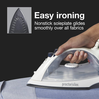 Proctor Silex Iron & Vertical Steamer - 1200 Watts, Nonstick Soleplate, Adjustable Spray, Auto Shutoff, White