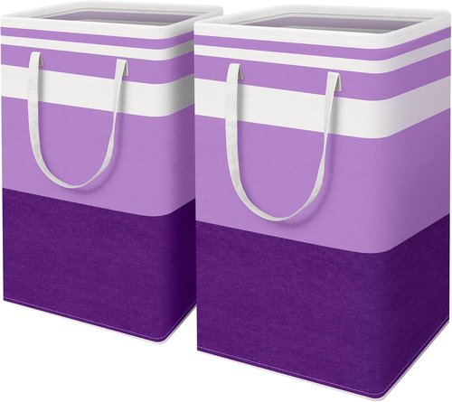 HomeHacks Large Waterproof Laundry Baskets - Collapsible Hampers with Reinforced Handles | 88L, Purple