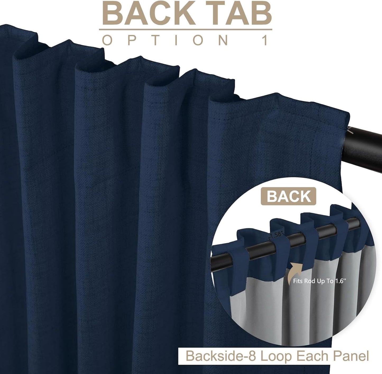 Skiennix 100% Blackout Linen Curtains - Thermal Insulated Drapes, 50" W x 90" L, Midnight Blue - 2 Panels Set
