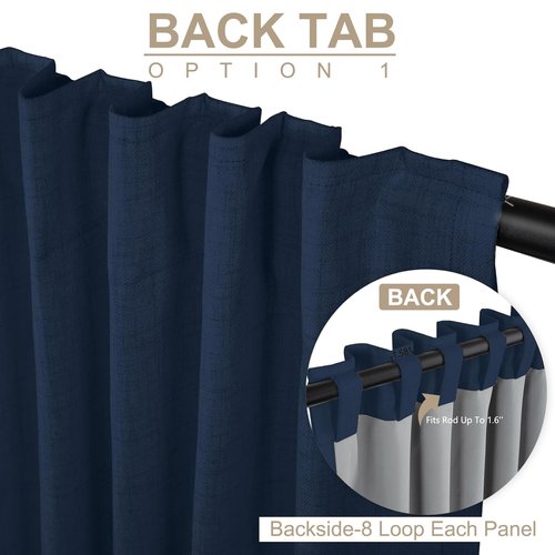 100% Blackout Shield Linen Blackout Curtains for Bedroom 72 Inches Long, Back Tab/Rod Pocket Living Room Drapes, Thermal Insulated Blackout Curtains 2 Panels Set, 50" W x 72" L, Midnight Blue