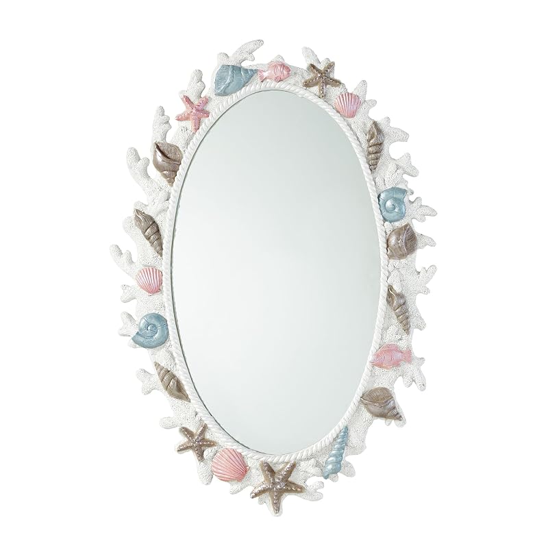 Shimmering Ocean Coral Reef Wall Mirror, 19x28 in Oval Coastal Decor