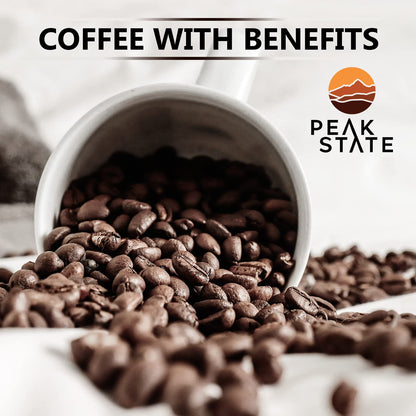 Peak State Coffee with Benefits - Organic Decaf Coffee Beans - CALM DESCENT Swiss Water Process Decaf with Lion's Mane & Cordyceps - Mushroom Coffee Decaf - Organic- Mold Free, Pesticide Free, Non-GMO, Low Acid (12 oz, Whole Bean - $1.13/cup)