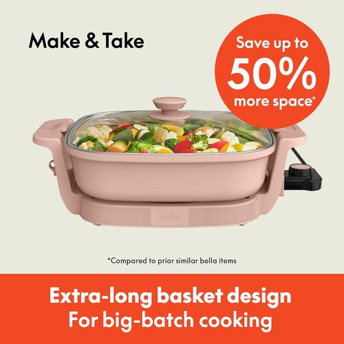 Bella Make & Take Electric Skillet - EverGood™ Ceramic Coating, Adjustable Temp, 1200W, Blossom Color