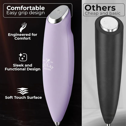 Zulay Kitchen Tornado Triple Whisk Milk Frother - Handheld Foam Maker for Rich, Creamy Coffee & Lattes - Lilac Color with 4 Duracell Batteries