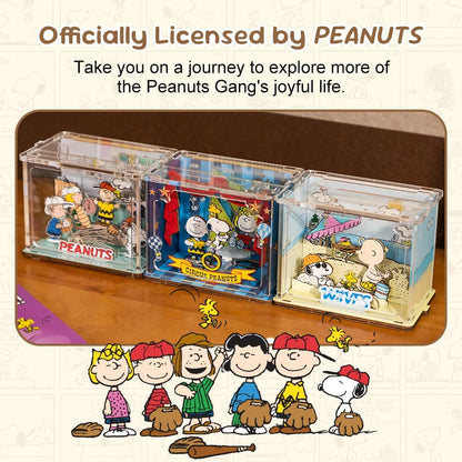 PUREMIND Snoopy Baseball Miniature Wooden Puzzle Kit - Officially Licensed 3D Display with Movable Characters