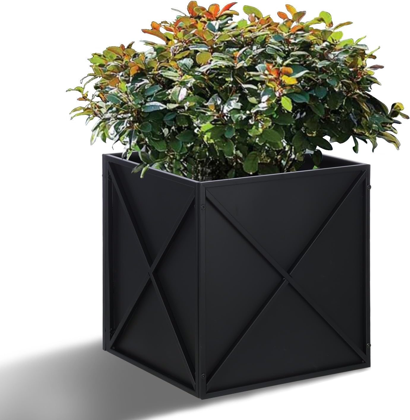 BAYN Metal Square Planter Box - Modern Heavy-Duty Design with Drainage Holes | Black, 17”x17”x18”