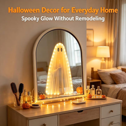 Light Up Ghost Arched Mirror - USB Powered Halloween Mantel Decor