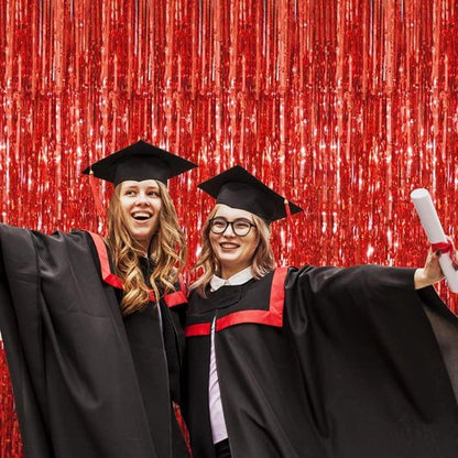 GOER Metallic Tinsel Foil Fringe Curtains - 3.2 ft x 9.8 ft Red Party Backdrop for Birthdays & Weddings