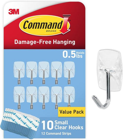 Command Small Clear Wire Toggle Hooks - Damage-Free Hanging Solution | 10 Hooks & 12 Strips, Holds 0.5 lb