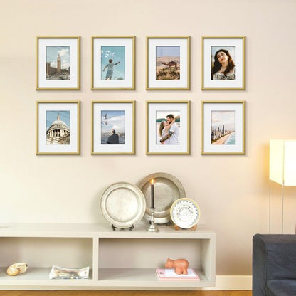 Wiscet 8x10 Picture Frame Set of 6, Display Pictures 5x7 with Mat or 8 x 10 Without Mat, Photo Frame for Wall Mounting or Tabletop Display, Natural