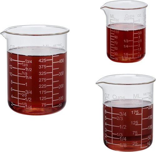 Ackers Measuring Cup Set - Glass Etching Design | 1/2-Cup, 1-Cup, 2-Cup | Dishwasher & Microwave Safe