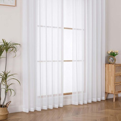 OWENIE White Pinch Pleated Sheer Curtains 84 Inches Long 2 Panels Set for Bedroom Living Room, Soft Airy Light Filtering Sheer Privacy Curtains Drapes, White, 2Pcs, Each 40x84 Inch