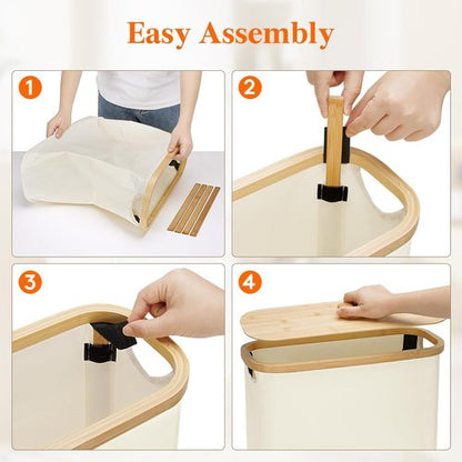 Lifewit Toilet Paper Storage Holder - Free Standing Organizer for 12-16 Rolls | Extra Large 30L, White with Bamboo Lid