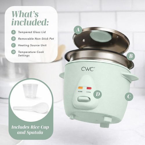 Cook With Color 6-Cup Rice Cooker - Effortless 300W Cooking for Perfectly Fluffy Rice, Sage