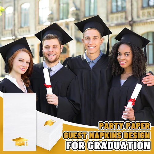 FYSUIMU Graduation Cap Napkins - 50 Pcs Gold Foil Tassel Design for College Parties & Celebrations