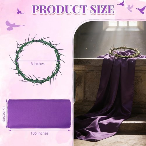 Crown of Thorns | 8" Wearable Christian Wreath with Purple Fabric for Lent & Easter Decor
