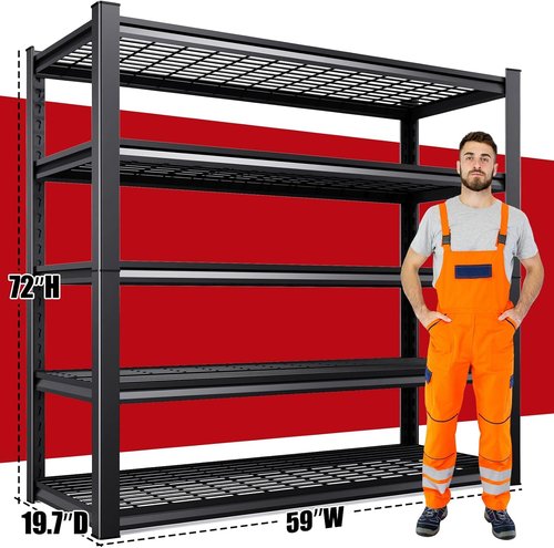 Heavy Duty Metal Shelving Unit by Set of 4 | 3500 lbs Capacity, Adjustable 5-Tier Storage Rack - 72"x59"x20"