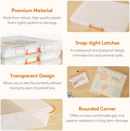 Lifewit Paper Storage Boxes - 6 Pcs Portable Organizer with Secure Latch & Handle | Ideal for Crafts, Games & Documents