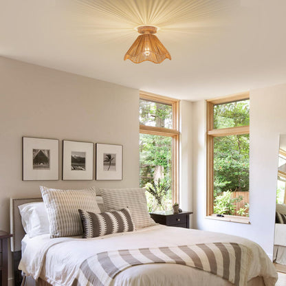 Zswanbei Boho Light Fixtures Ceiling Mount Boho Rattan Ceiling Light Flush Mount Mini Chandelier Woven Ceiling Light Fixture for Bedroom Hallway Entryway Bathroom Nursery, D32cm