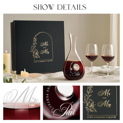 AW BRIDAL Wedding Gifts Bridal Shower Gifts Engagement Gift for Couples Newlyweds Mr and Mrs Wine Glasses Wedding Glasses Bride Gift Anniversary Wine Decanter Set