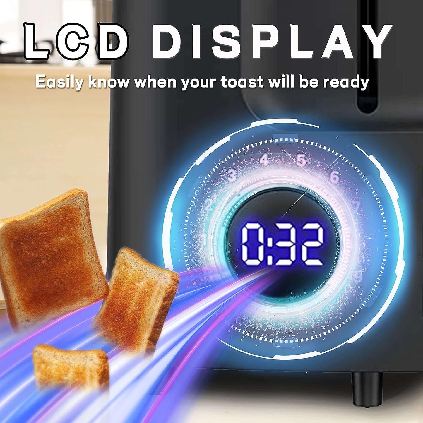 Skiennix 2-Slice Wide Slot Toaster - Smart LCD Digital Countdown Timer | Bagel, Defrost, Reheat Functions