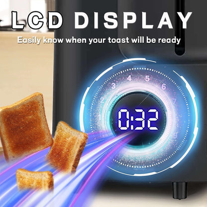Skiennix 2-Slice Wide Slot Toaster - Smart LCD Digital Countdown Timer | Bagel, Defrost, Reheat Functions